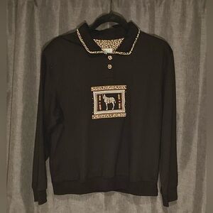 Vintage unique animal print collared crew neck sweater